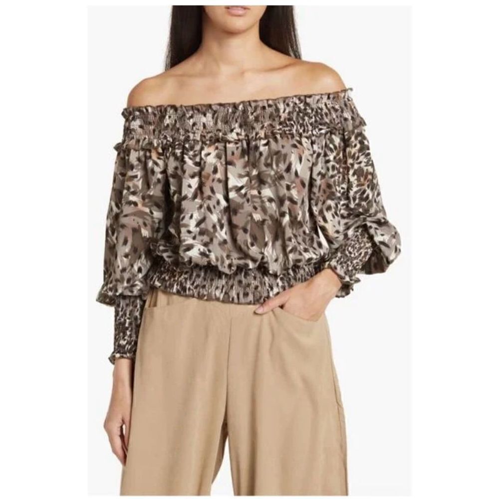 NWT Patrizia Luca Mixed Animal Print Off Shoulder Top